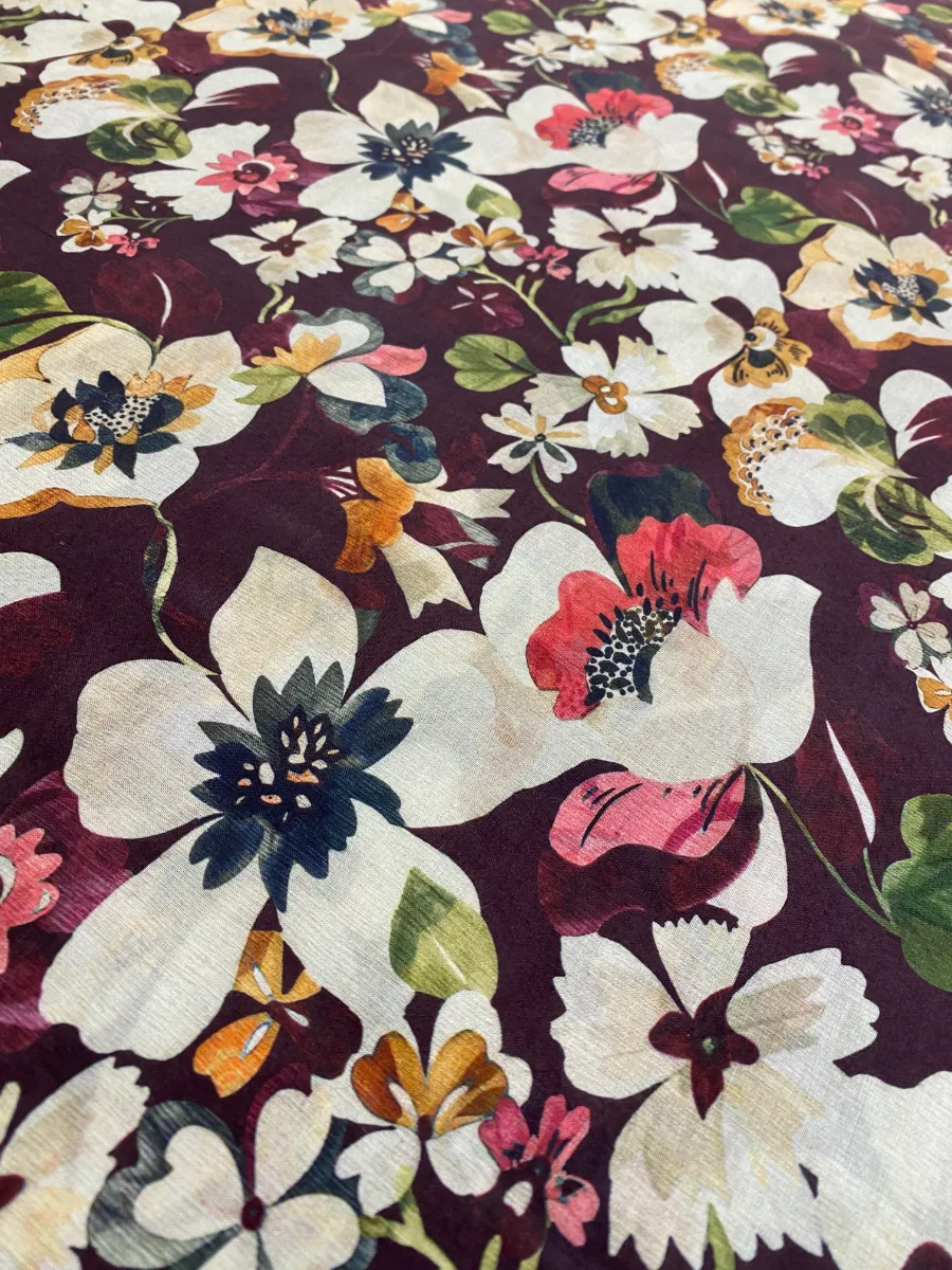 Cotton Muslin | Maroon Floral | Printed | Unstitched Suit