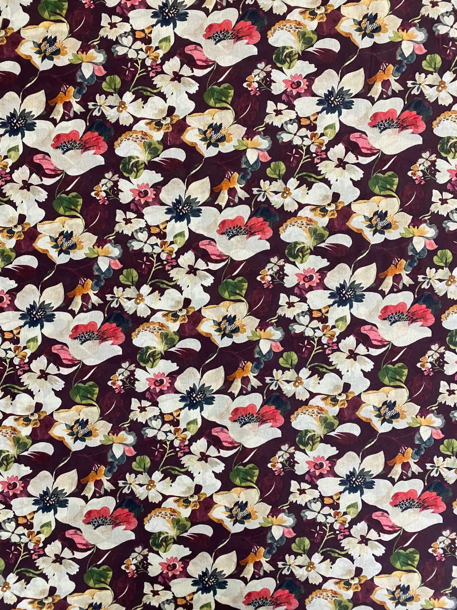Cotton Muslin | Maroon Floral | Printed | Unstitched Suit