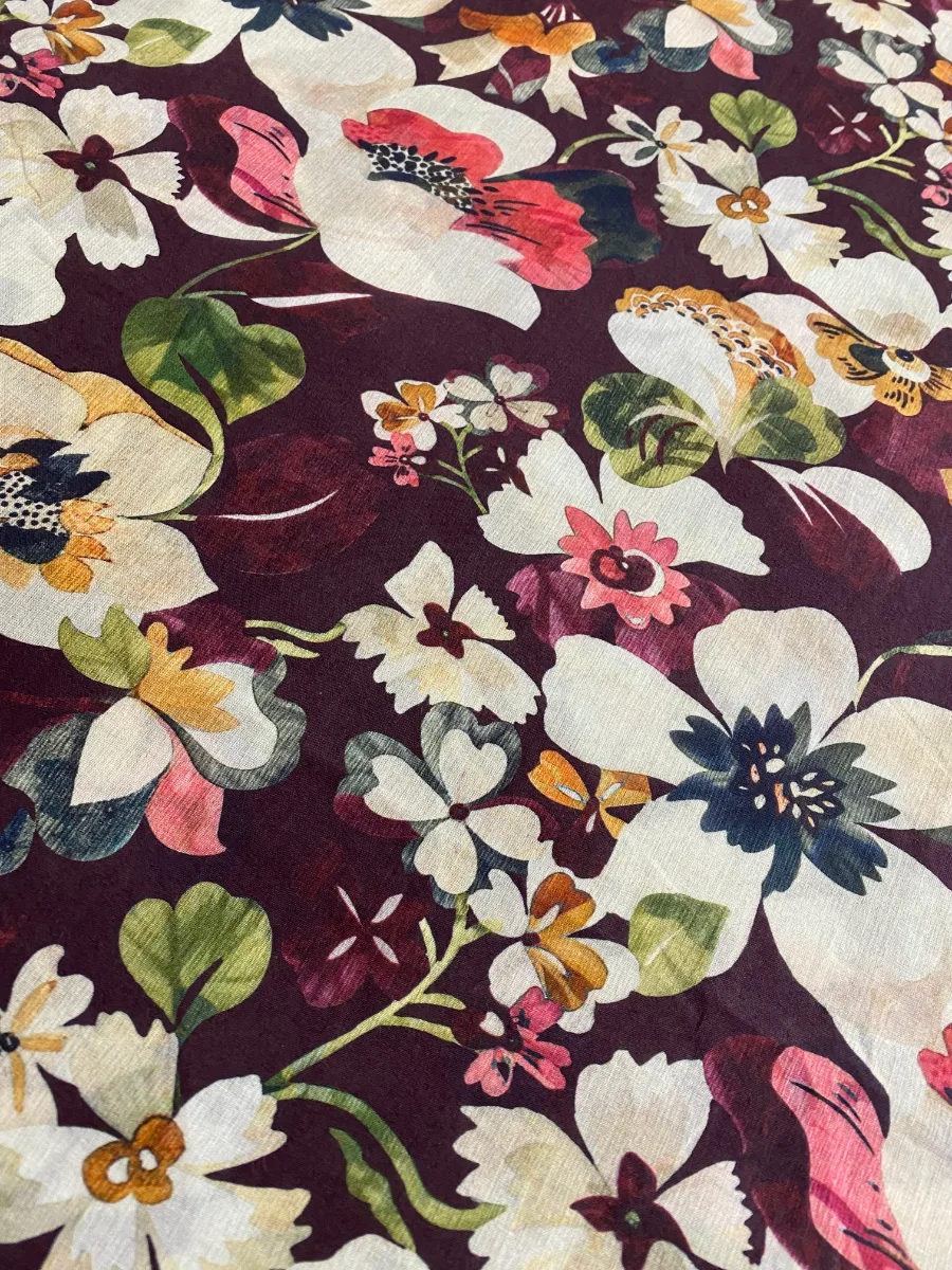 Cotton Muslin | Maroon Floral | Printed | Unstitched Suit