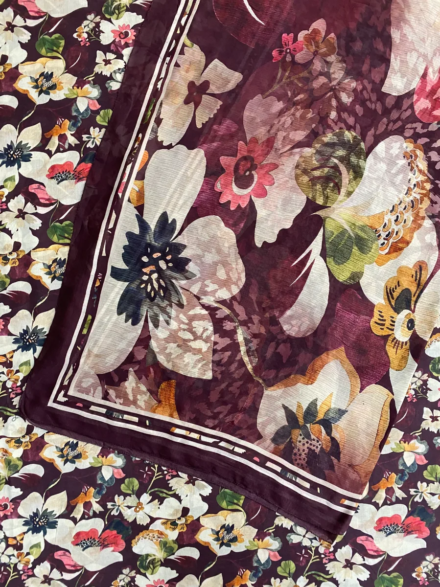 Cotton Muslin | Maroon Floral | Printed | Unstitched Suit