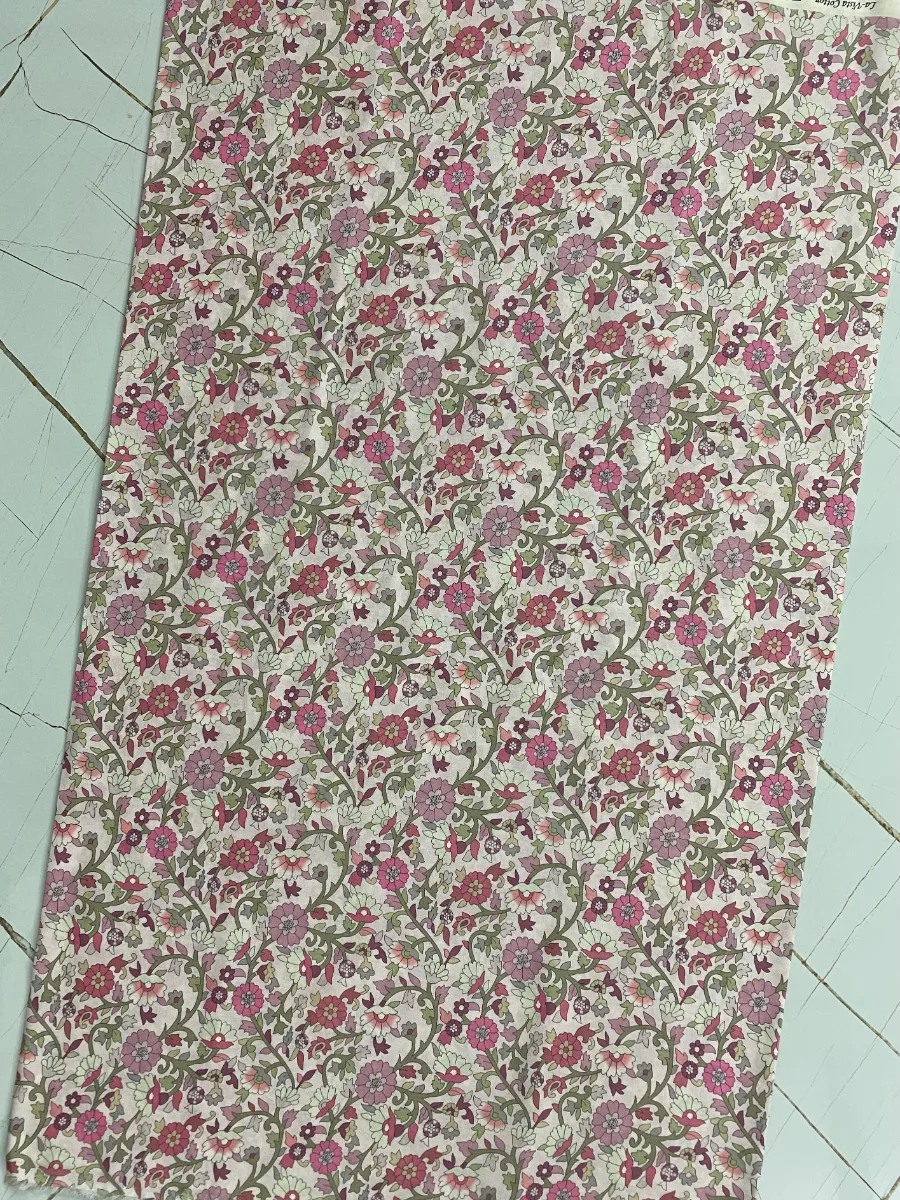 Cotton Muslin | Pink Sky Blue Dense Floral | Printed | Unstitched Suit