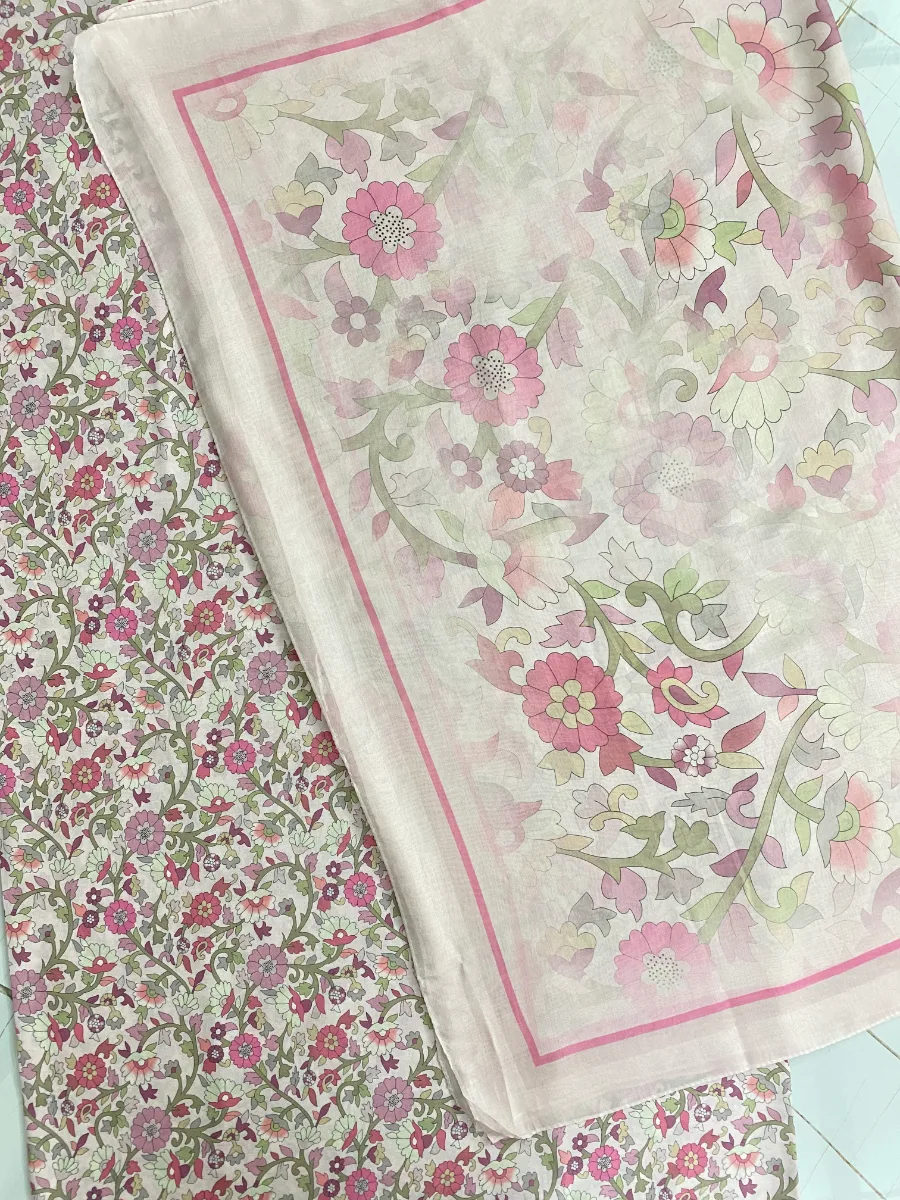 Cotton Muslin | Pink Sky Blue Dense Floral | Printed | Unstitched Suit