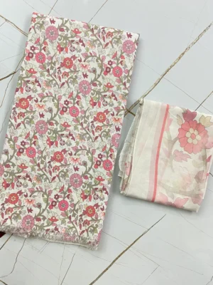 Cotton Muslin | Pink Sky Blue Dense Floral | Printed | Unstitched Suit