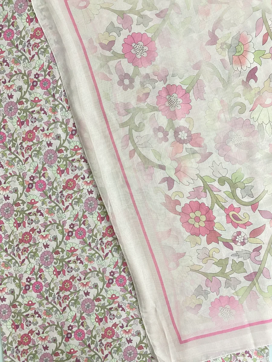 Cotton Muslin | Pink Sky Blue Dense Floral | Printed | Unstitched Suit