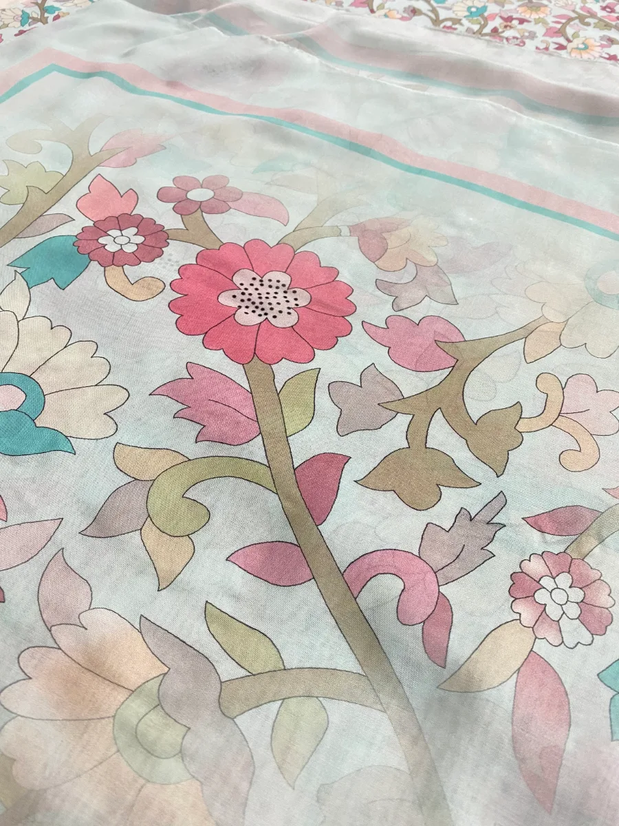 Cotton Muslin | Sky Blue Dense Floral | Printed | Unstitched Suit