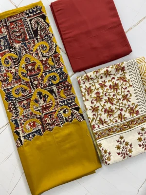 Cotton | Mustard Yellow & Red | Printed | Unstitched Suit