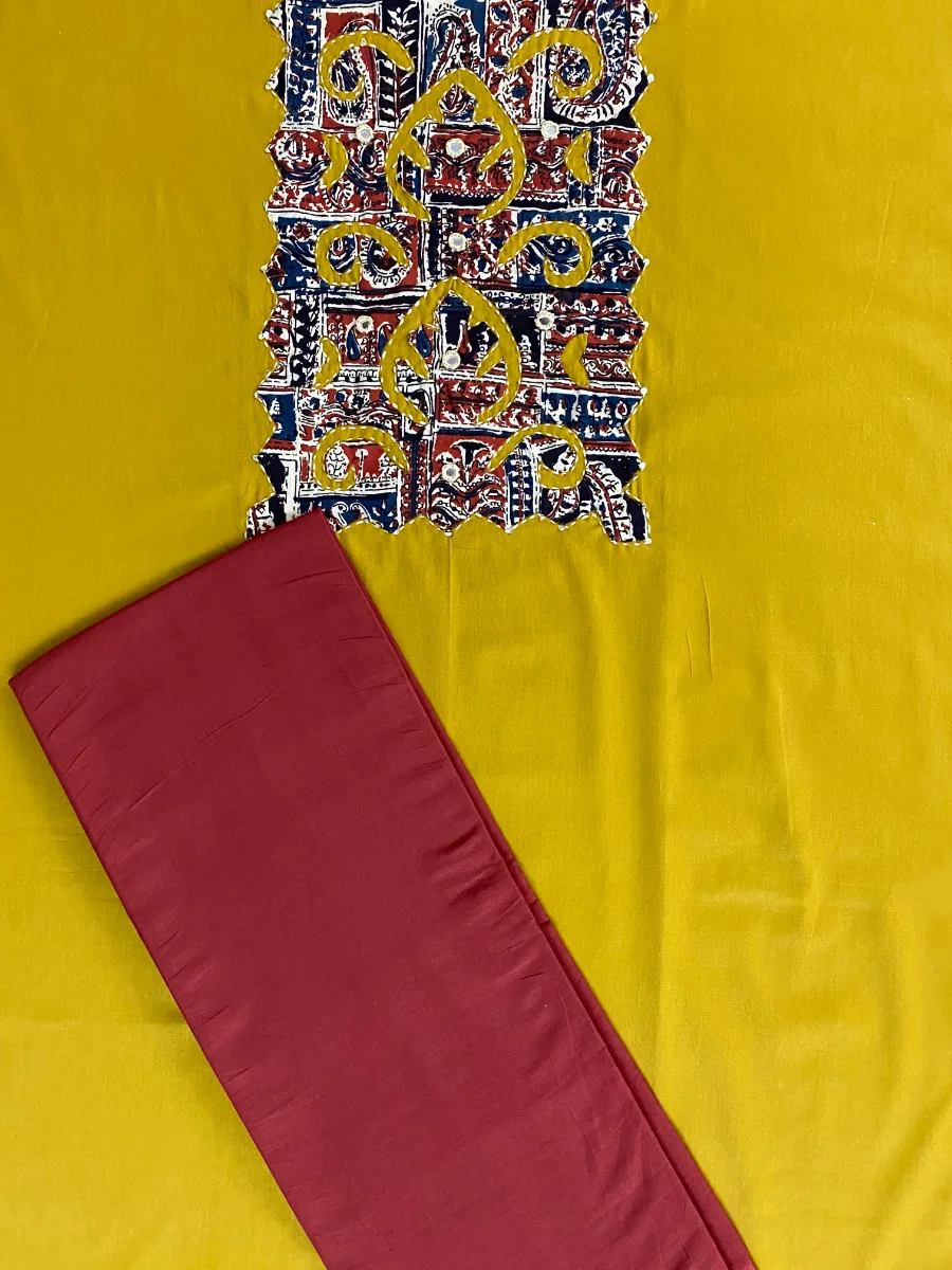 Cotton | Mustard Yellow & Red | Printed | Unstitched Suit