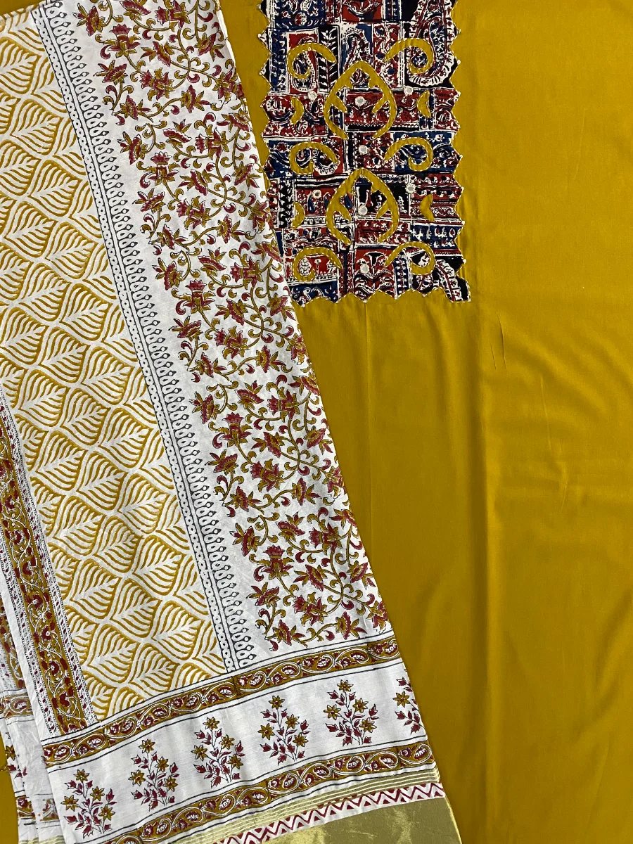 Cotton | Mustard Yellow & Red | Printed | Unstitched Suit