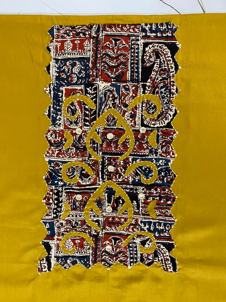 Cotton | Mustard Yellow & Red | Printed | Unstitched Suit