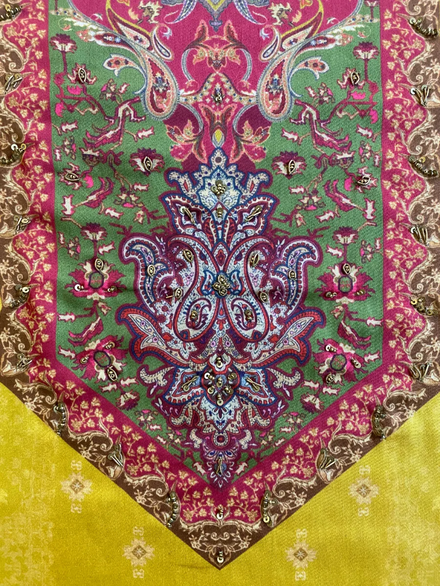 Cotton | Mustard Yellow | Thread Work Printed | Unstitched Suit