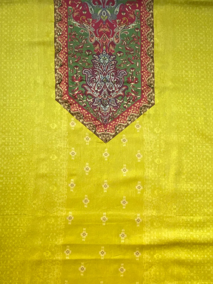 Cotton | Mustard Yellow | Thread Work Printed | Unstitched Suit