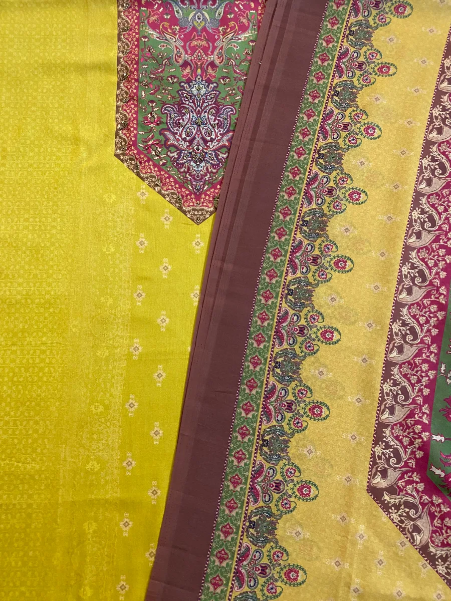 Cotton | Mustard Yellow | Thread Work Printed | Unstitched Suit