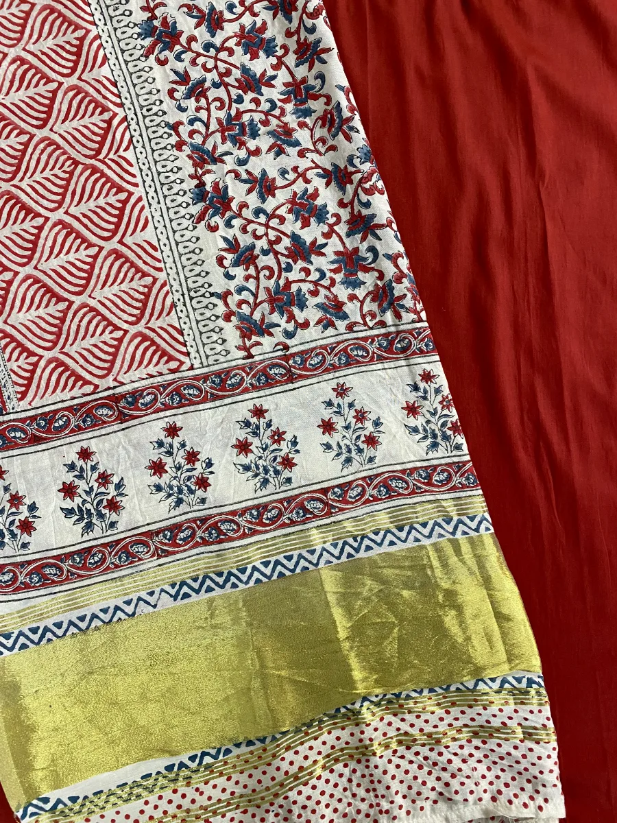 Cotton | Reddish Brown & Navy Blue | Printed | Unstitched Suit
