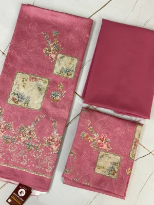 Cotton | Rose Pink | Thread Work & Lace Work & Printed | Unstitched