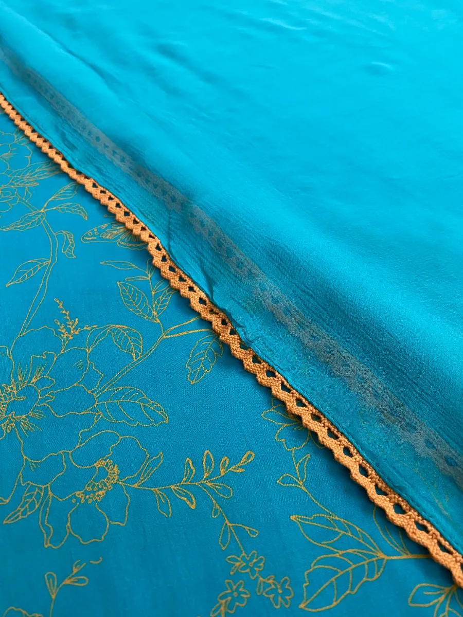 Cotton | Sky Blue | Lace & Print | Unstitched Suit