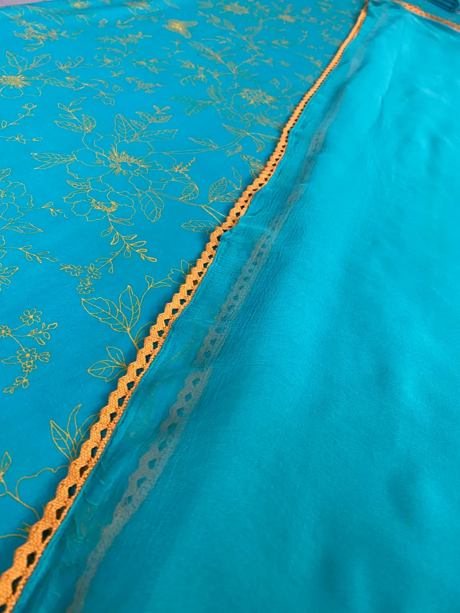Cotton | Sky Blue | Lace & Print | Unstitched Suit