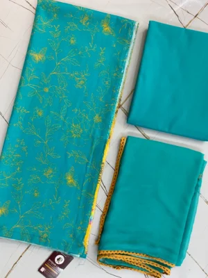 Cotton | Sky Blue | Lace & Print | Unstitched Suit