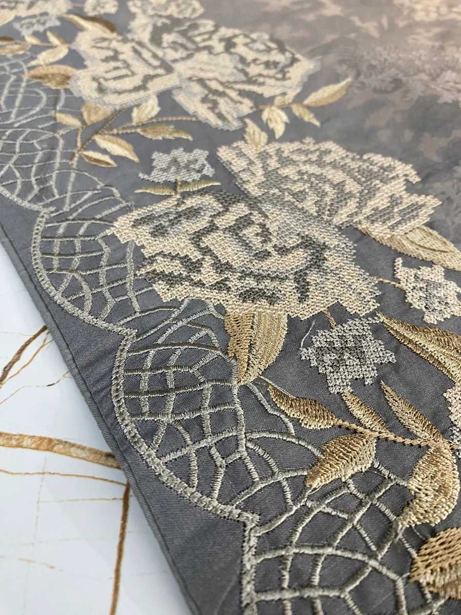 Cotton | Slate Grey | Printed & Machine Embroidered | Unstitched Suit