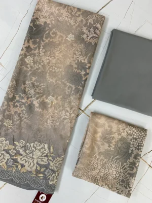 Cotton | Slate Grey | Printed & Machine Embroidered | Unstitched Suit