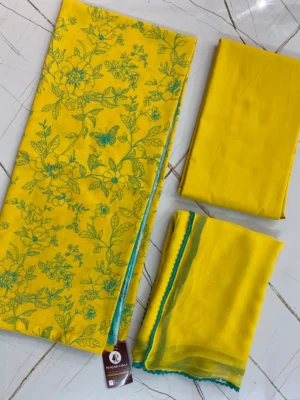 Cotton | Yellow | Lace & Print | Unstitched Suit
