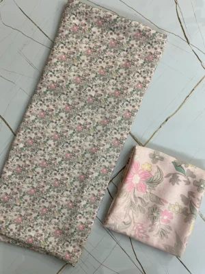 Muslin | Beige Pink Blue Green Floral | Printed | Unstitched Suit