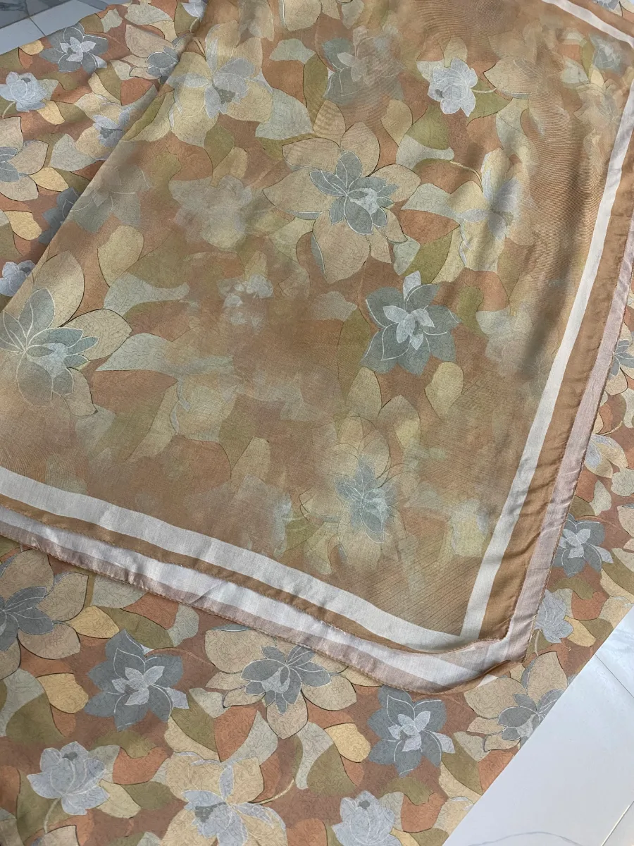 Muslin | Brown Beige | Floral Print | Unstitched Suit