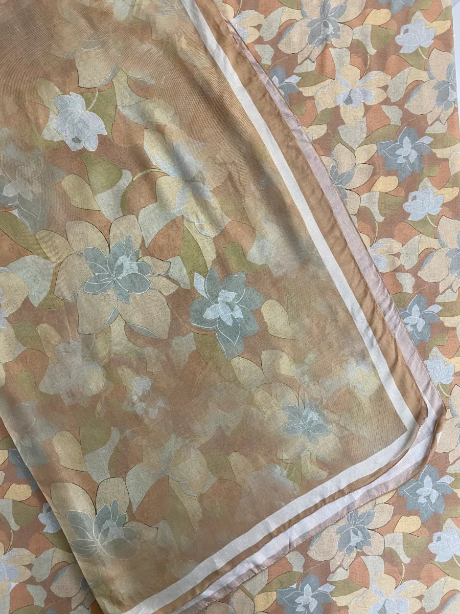 Muslin | Brown Beige | Floral Print | Unstitched Suit