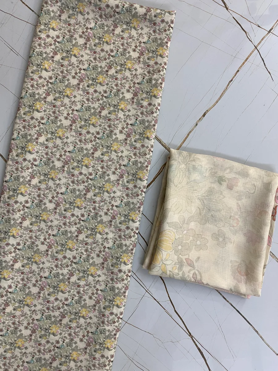 Muslin | Cream Yellow Purple Green Dense Floral | Printed | Unstitched Suit