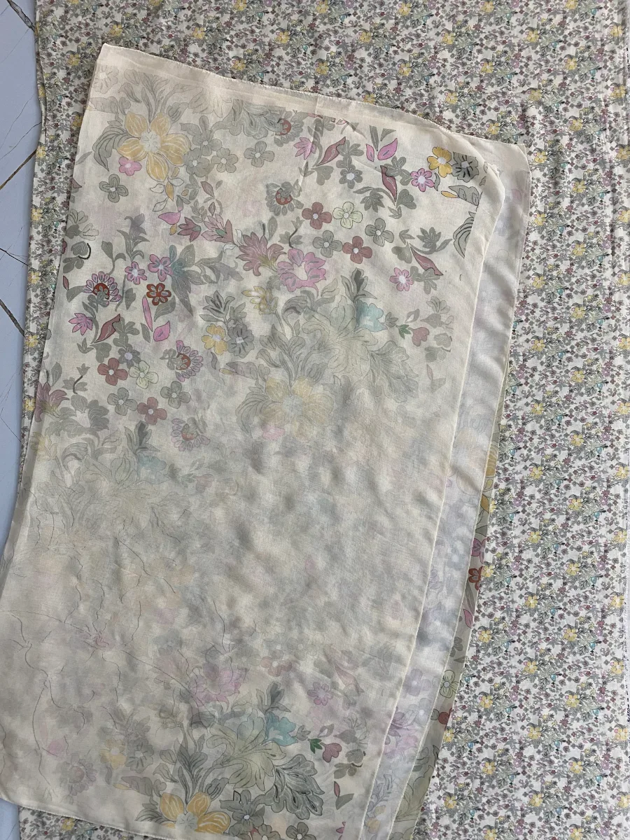 Muslin | Cream Yellow Purple Green Dense Floral | Printed | Unstitched Suit