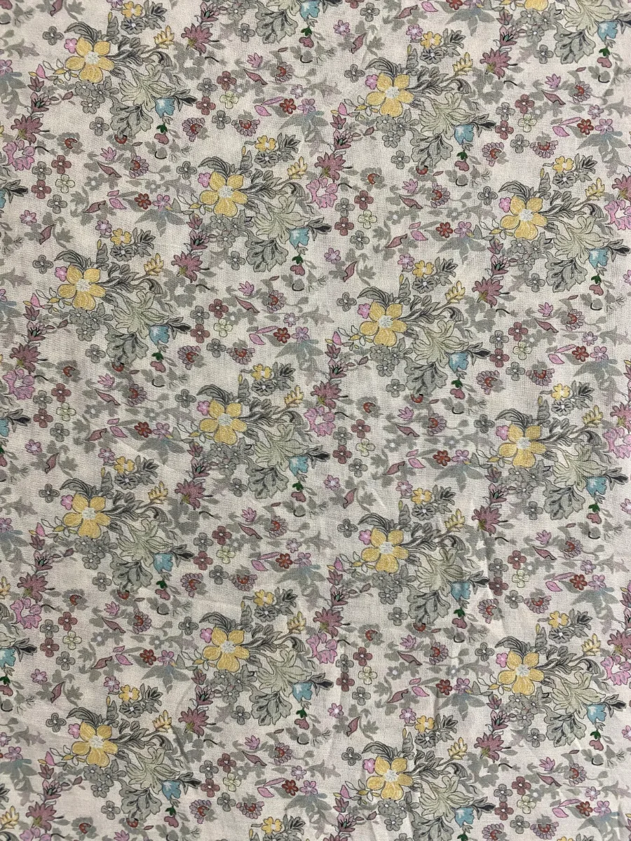 Muslin | Cream Yellow Purple Green Dense Floral | Printed | Unstitched Suit
