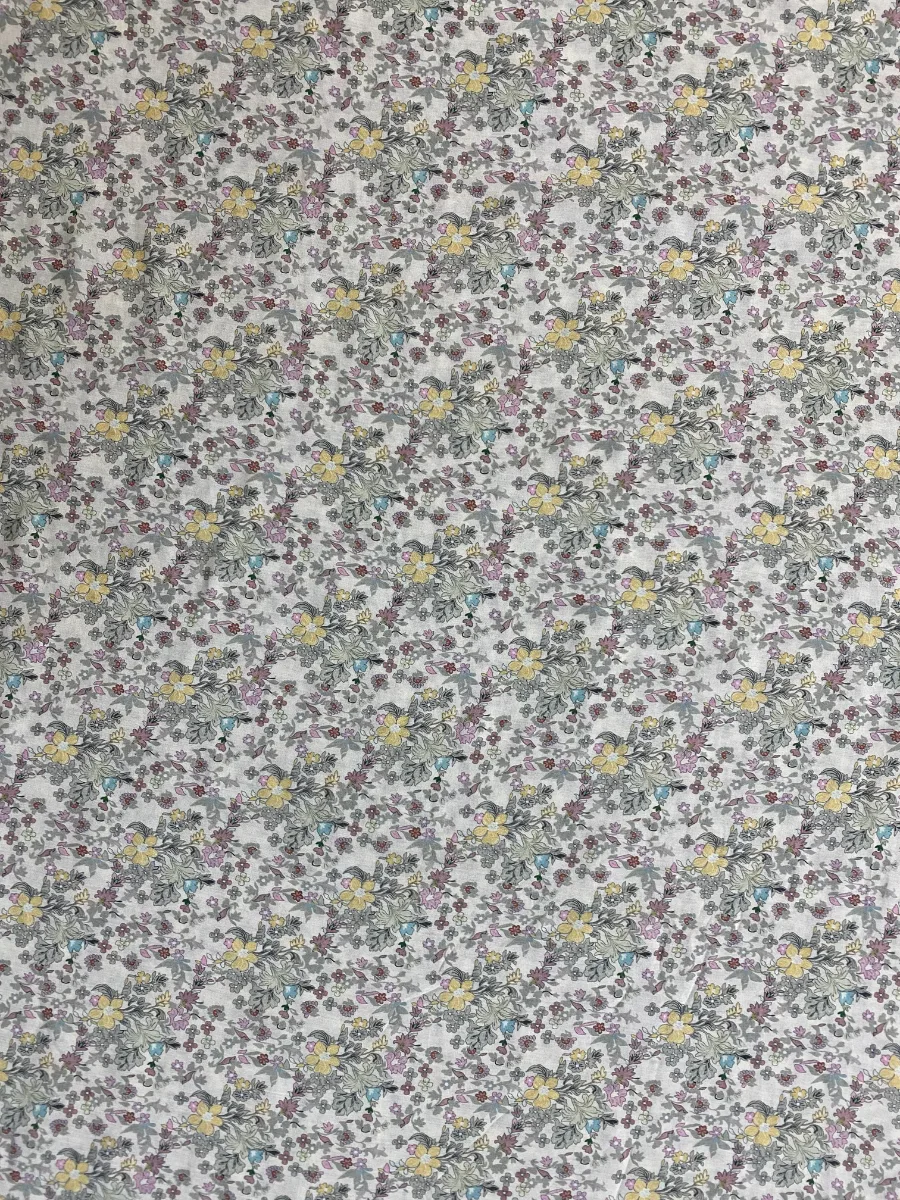 Muslin | Cream Yellow Purple Green Dense Floral | Printed | Unstitched Suit