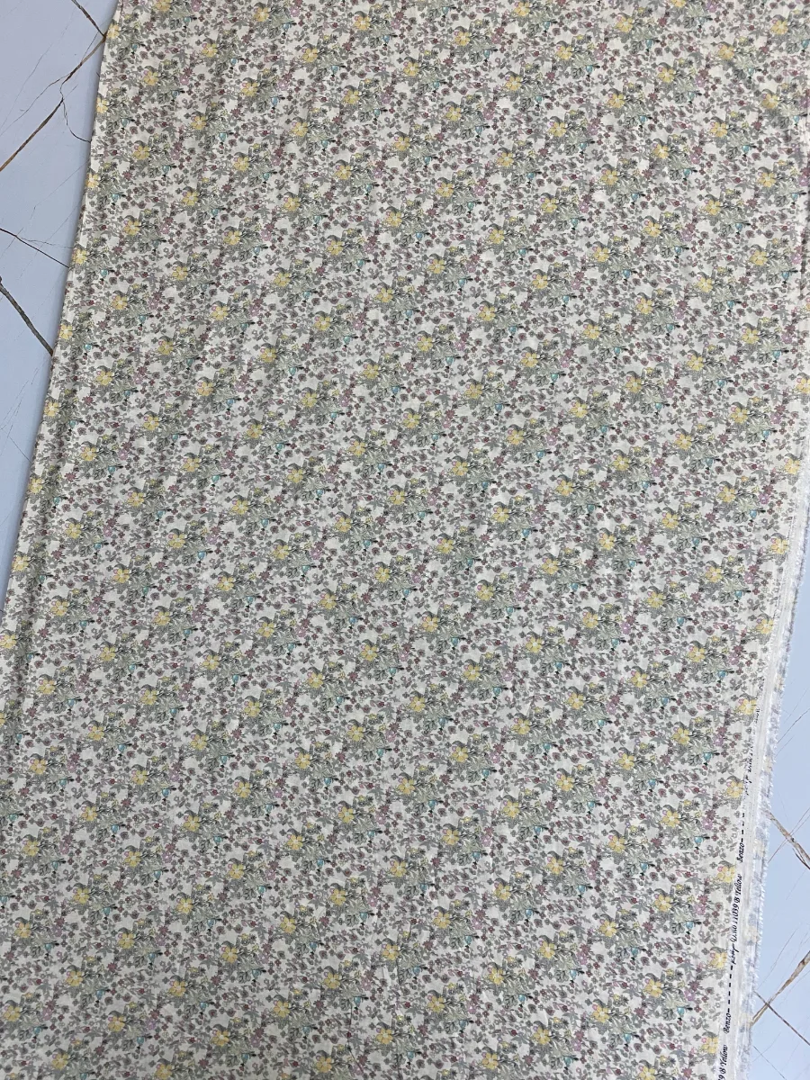Muslin | Cream Yellow Purple Green Dense Floral | Printed | Unstitched Suit