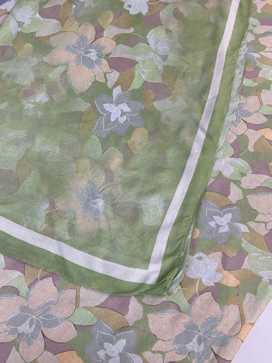 Muslin | Green Beige | Floral Print | Unstitched Suit