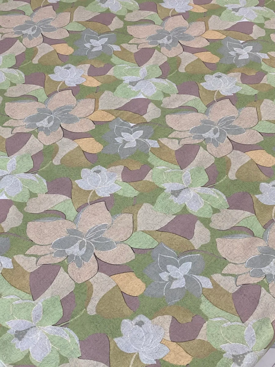 Muslin | Green Beige | Floral Print | Unstitched Suit