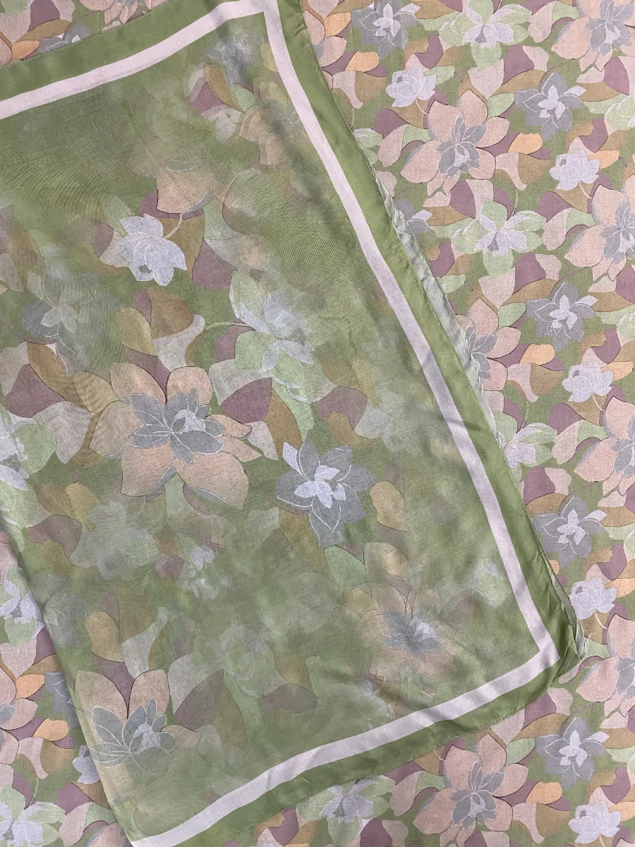 Muslin | Green Beige | Floral Print | Unstitched Suit
