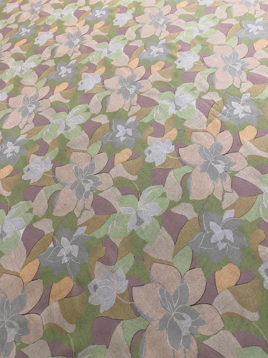 Muslin | Green Beige | Floral Print | Unstitched Suit