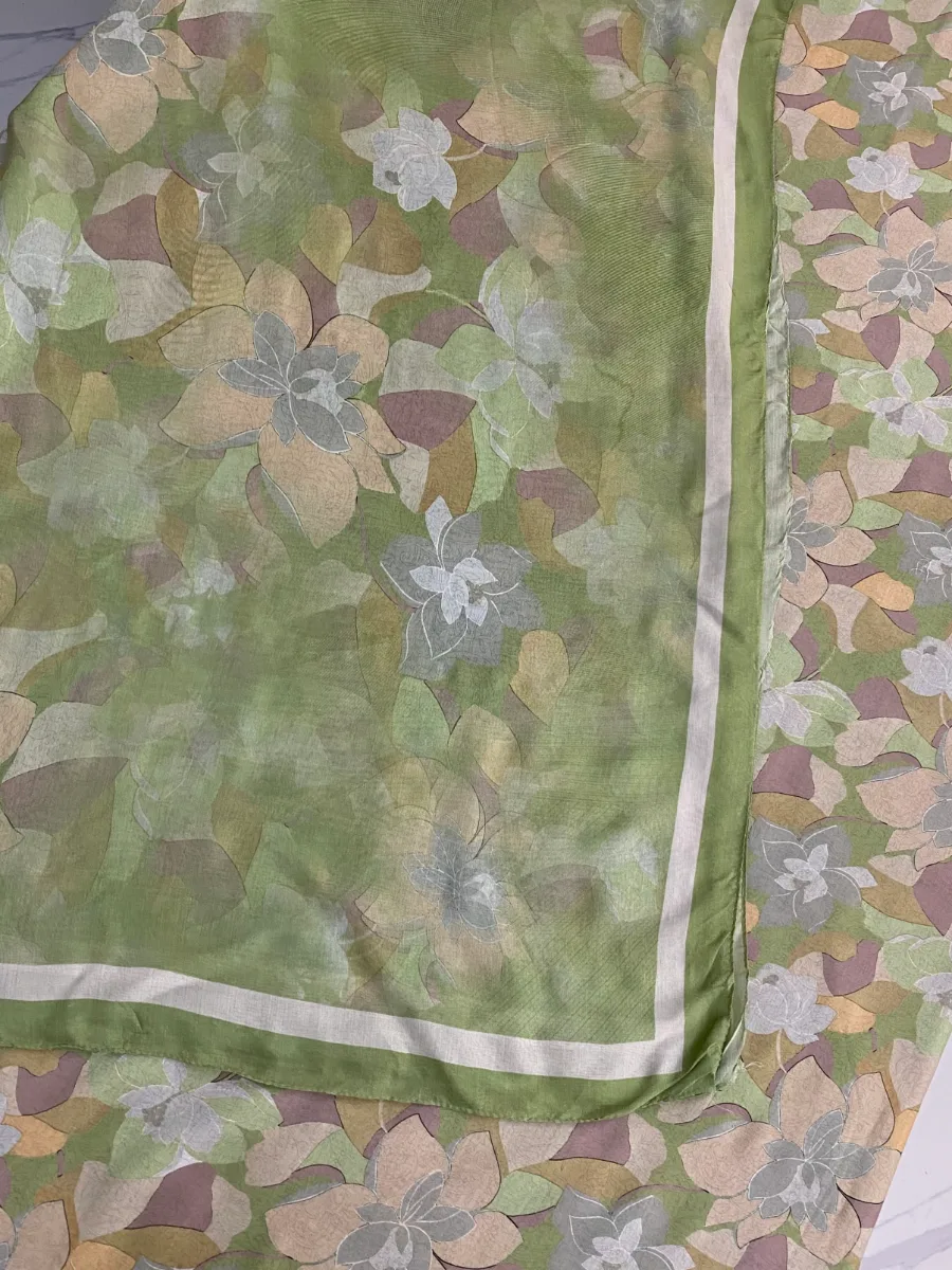 Muslin | Green Beige | Floral Print | Unstitched Suit