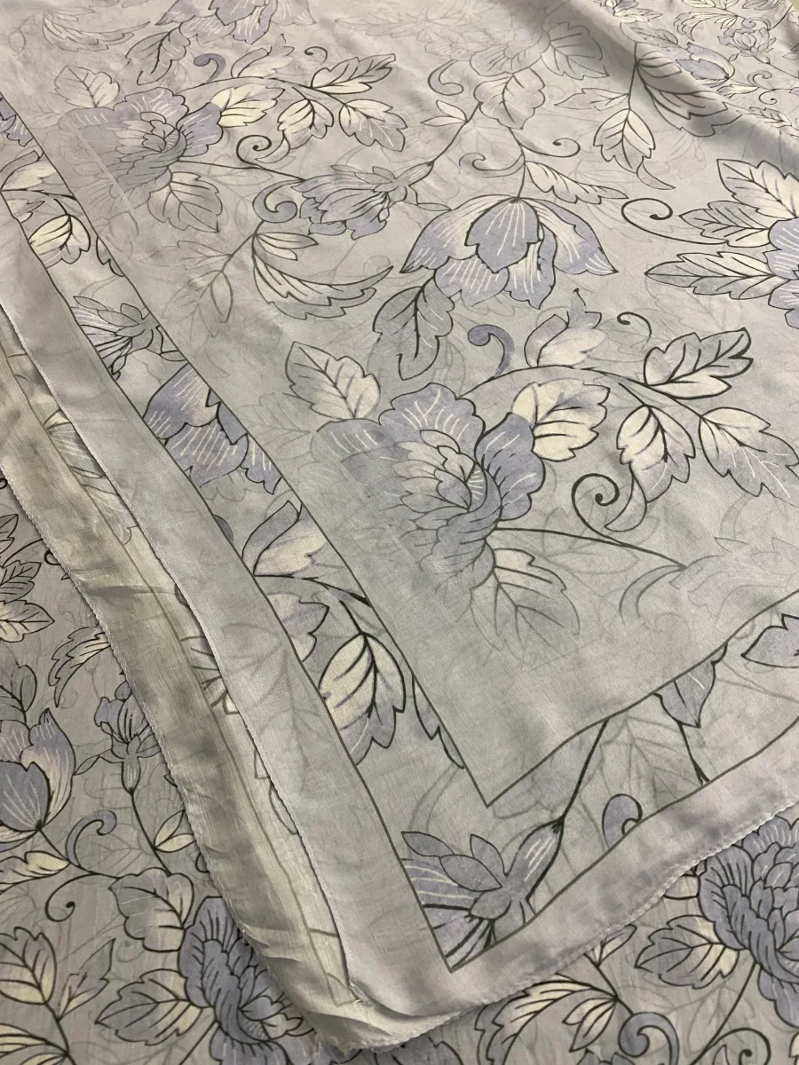 Muslin | Lavender Grey White Large Floral | Printed | Unstitched Suit