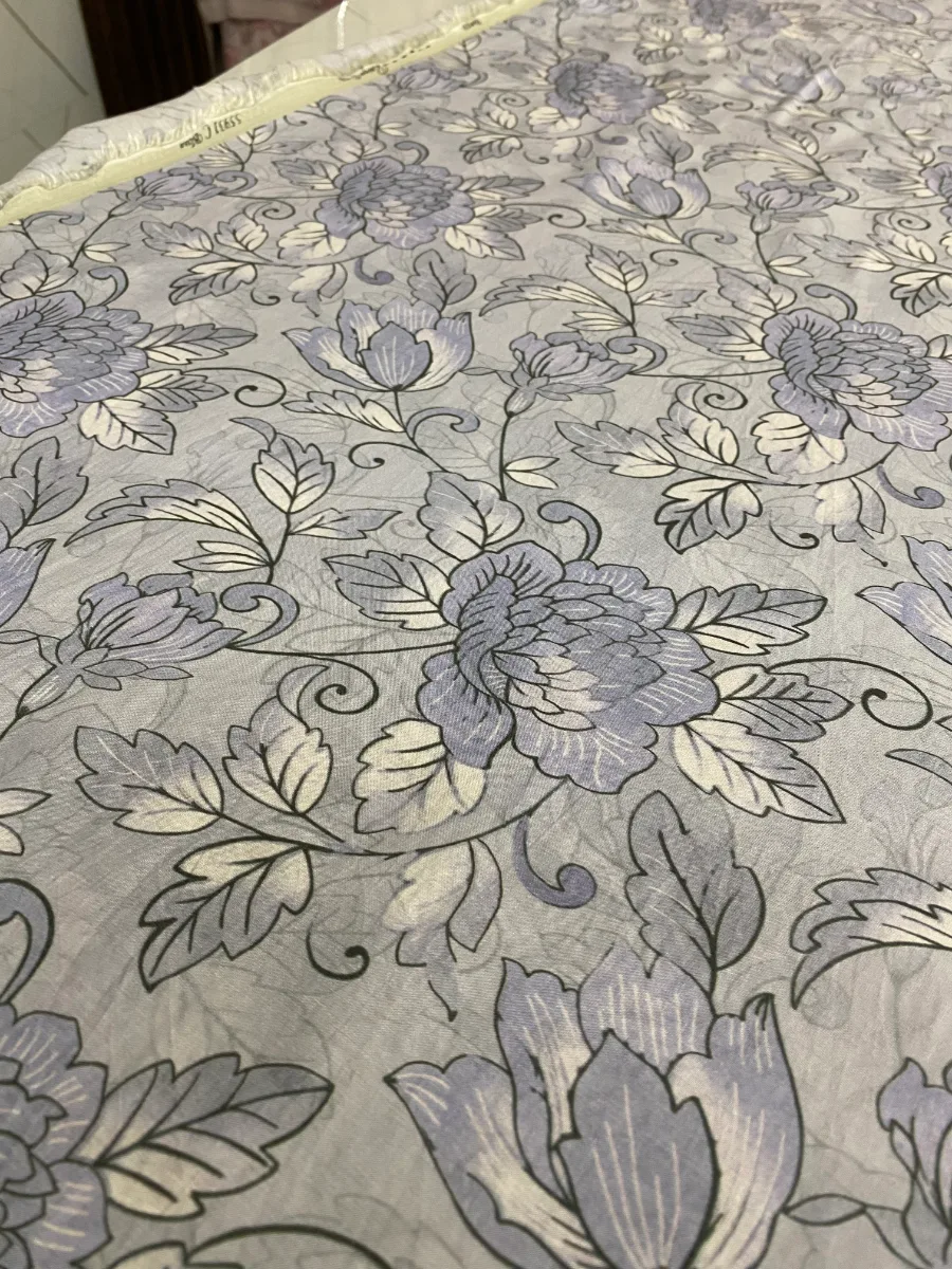 Muslin | Lavender Grey White Large Floral | Printed | Unstitched Suit