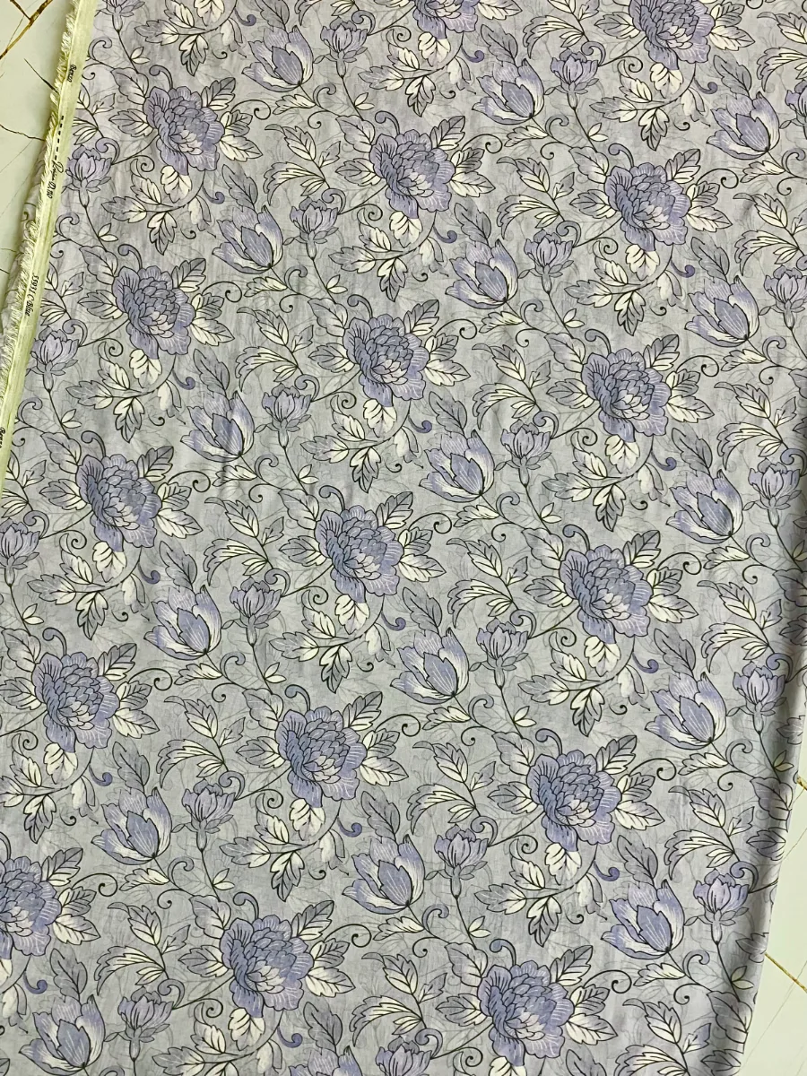 Muslin | Lavender Grey White Large Floral | Printed | Unstitched Suit