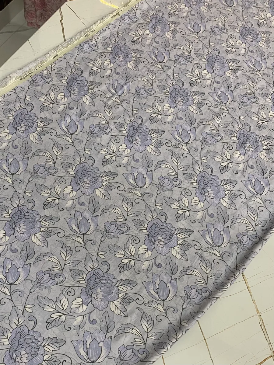 Muslin | Lavender Grey White Large Floral | Printed | Unstitched Suit