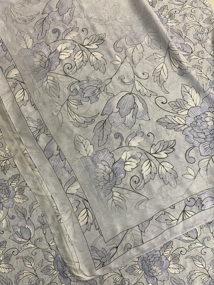 Muslin | Lavender Grey White Large Floral | Printed | Unstitched Suit
