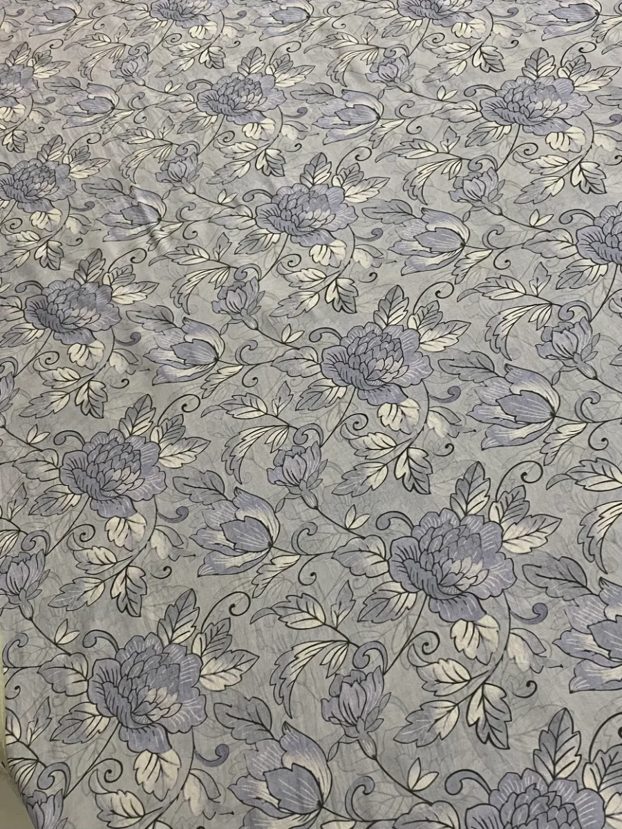 Muslin | Lavender Grey White Large Floral | Printed | Unstitched Suit