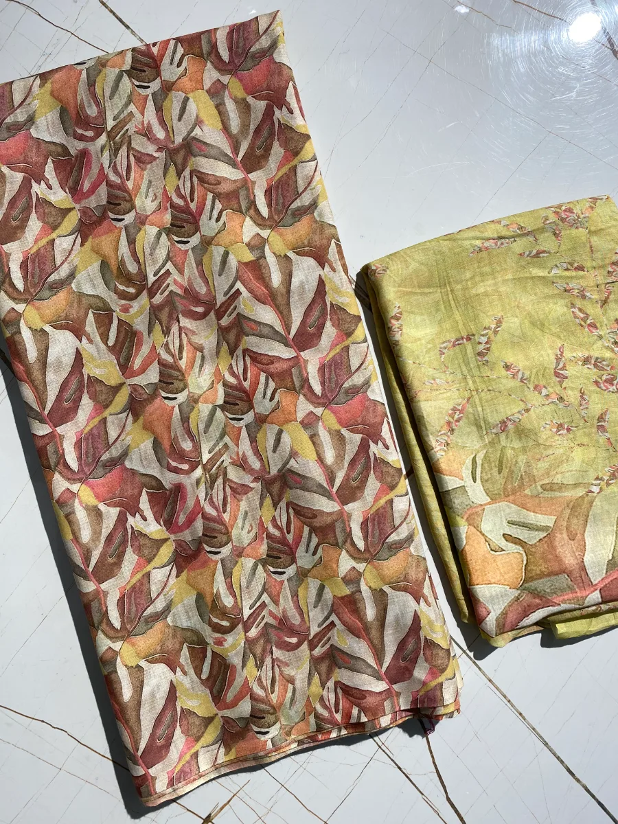 Muslin | Mustard Yellow Multicolour Print | Printed | Unstitched Suit