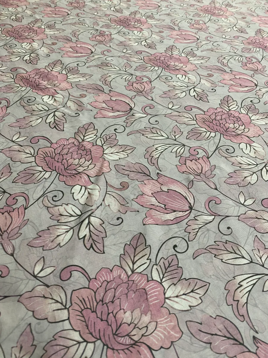 Muslin | Pink Mauve Large Floral | Printed | Unstitched Suit