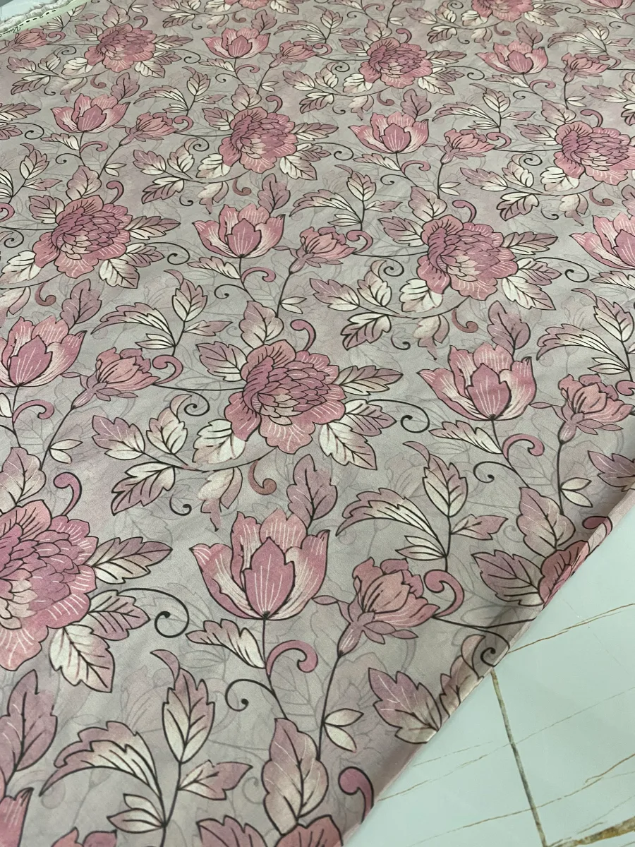Muslin | Pink Mauve Large Floral | Printed | Unstitched Suit