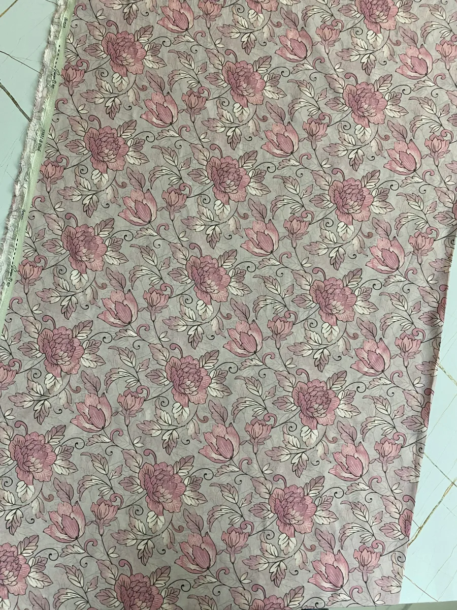 Muslin | Pink Mauve Large Floral | Printed | Unstitched Suit
