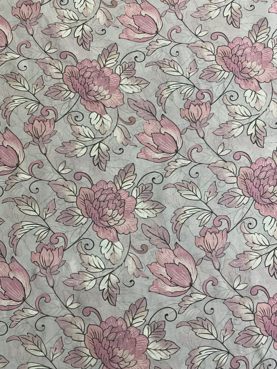 Muslin | Pink Mauve Large Floral | Printed | Unstitched Suit