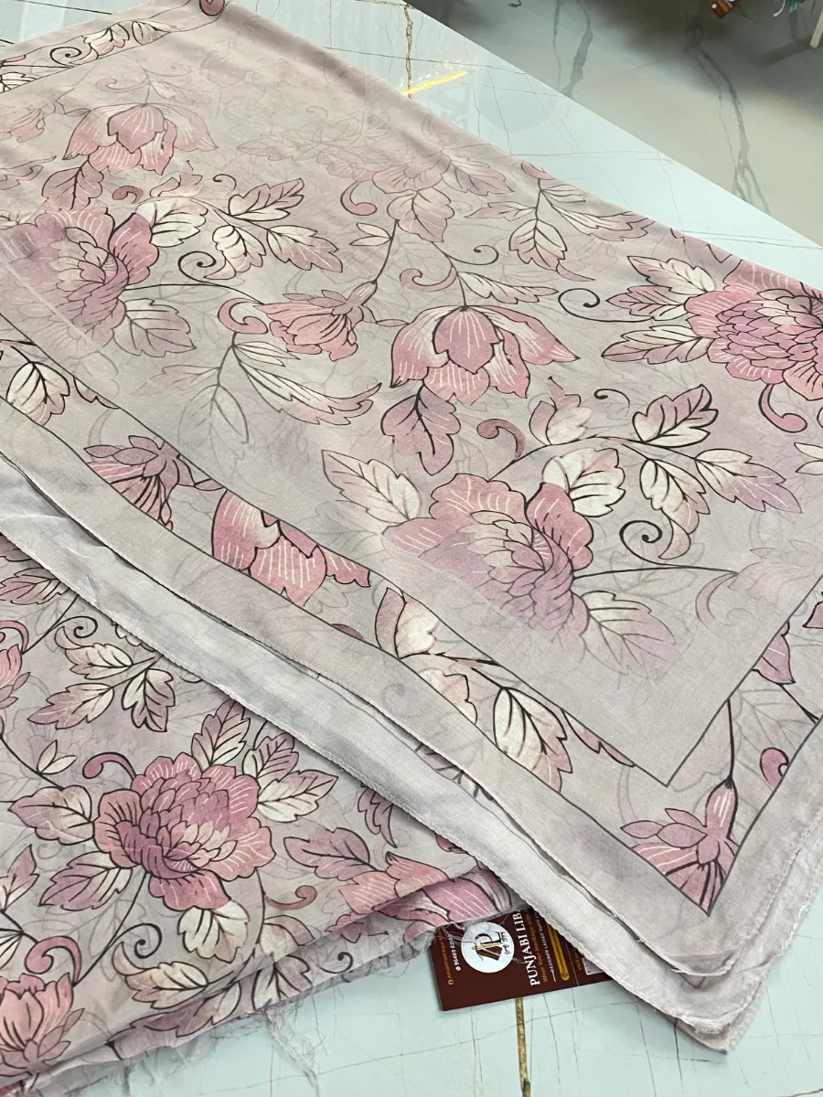Muslin | Pink Mauve Large Floral | Printed | Unstitched Suit