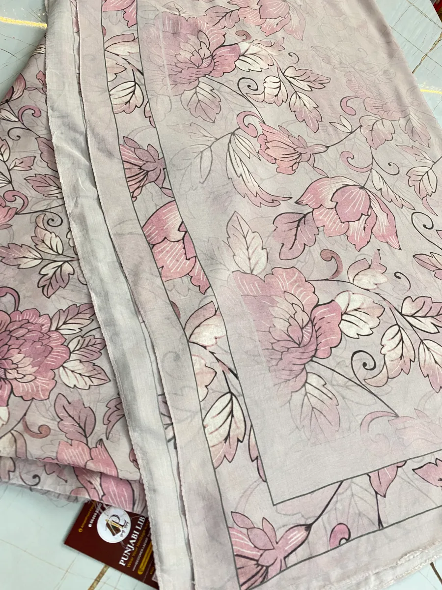 Muslin | Pink Mauve Large Floral | Printed | Unstitched Suit